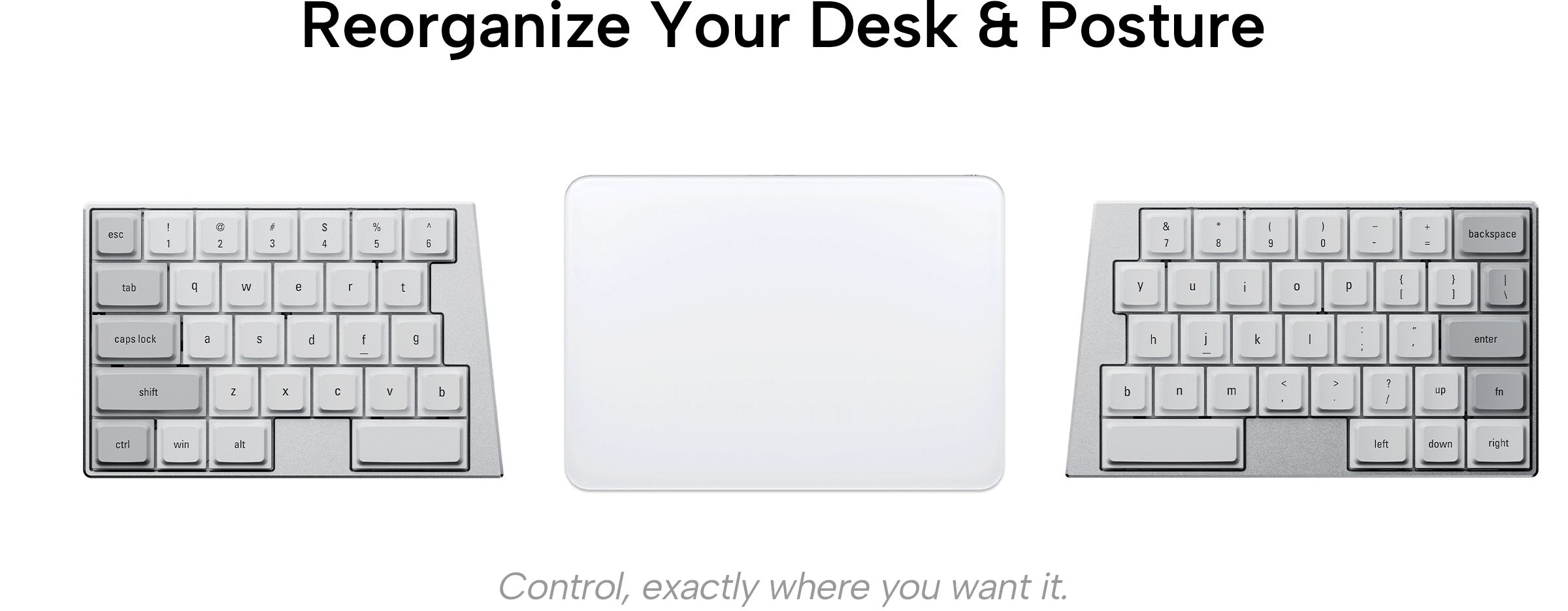 Person typing on a split ergonomic keyboard