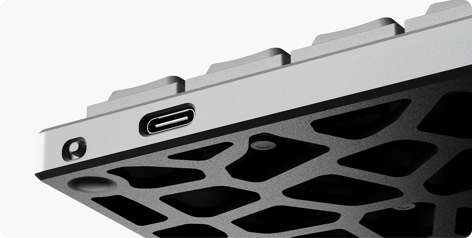 CNC aluminum chassis of an ergonomic split mechanical keyboard