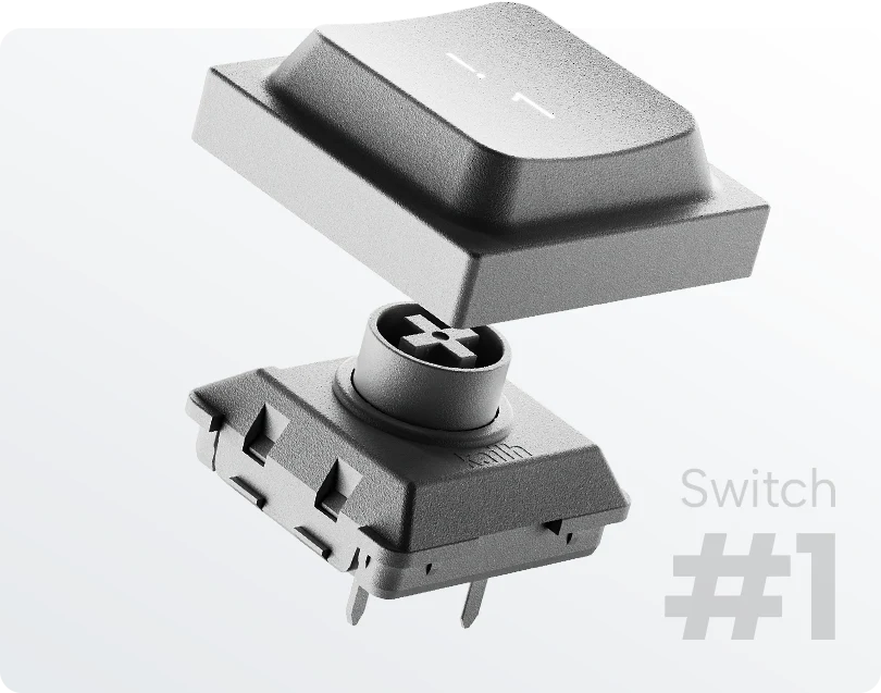 A high-quality product render of a black low-profile mechanical keyboard switch, featuring a black keycap floating just above the switch mechanism. The Kailh brand logo is visible on the side of the switch base, and the text "Switch #1" is positioned in the bottom right corner against a clean white background.