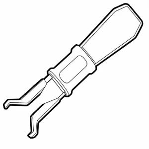 A minimalist line art icon of a mechanical switch puller tool, illustrating the hot-swappable and easy customization features of the ElimKeys Elytra split keyboard.